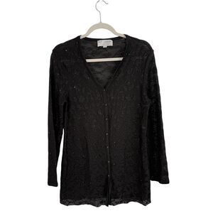 St John Evening Black Sheer Cardigan Jacket Witchy Whimsigoth FLAW Womens 6